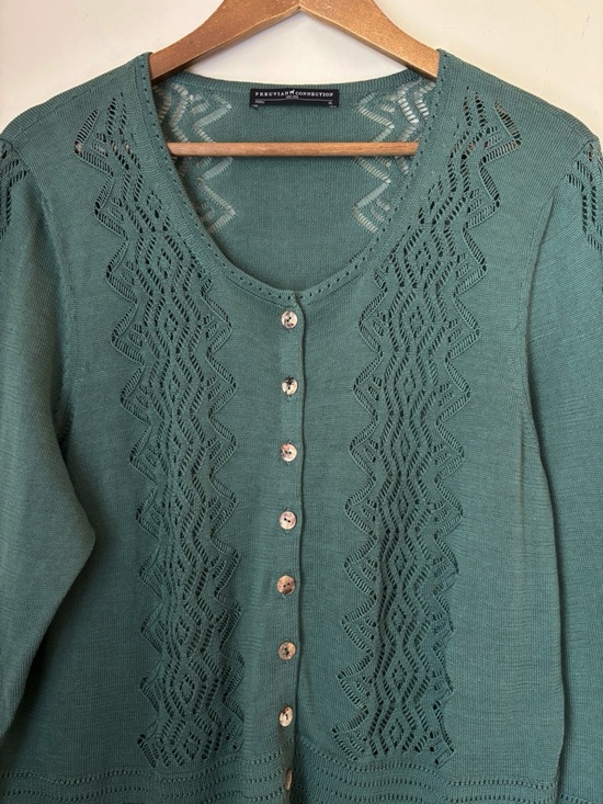 Peruvian Connection Green Chaco Lace Cardigan Sweater XL - Picture 3 of 6